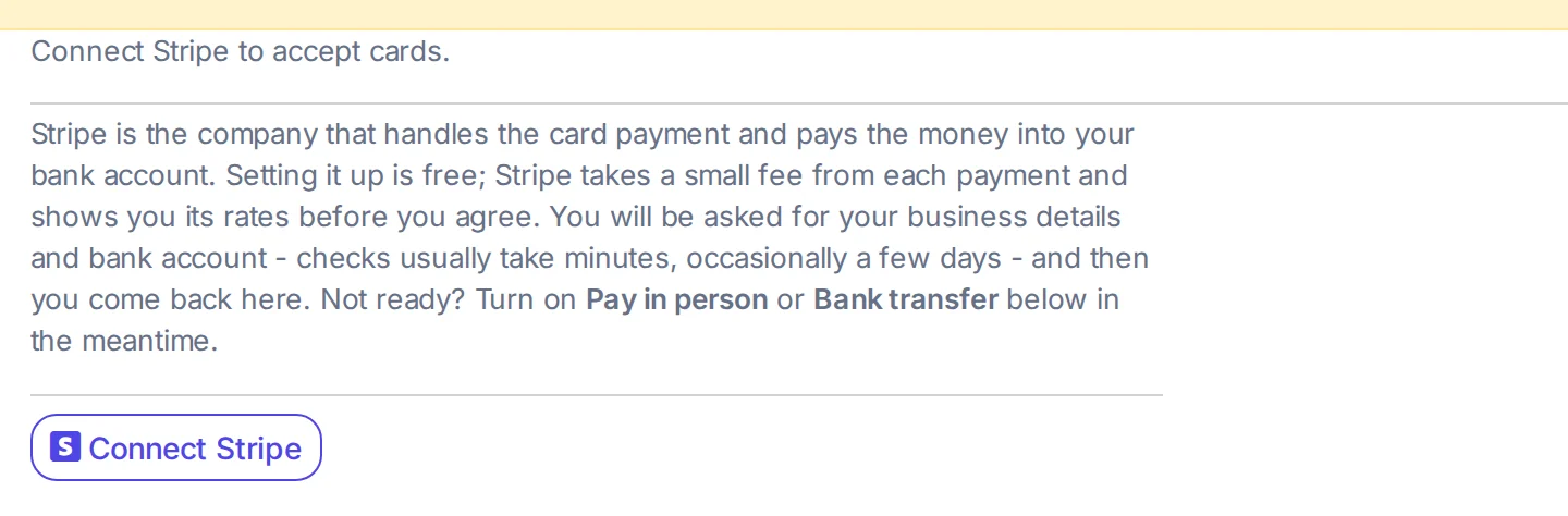 The Payments screen in Webkio explaining Stripe, with a Connect Stripe button