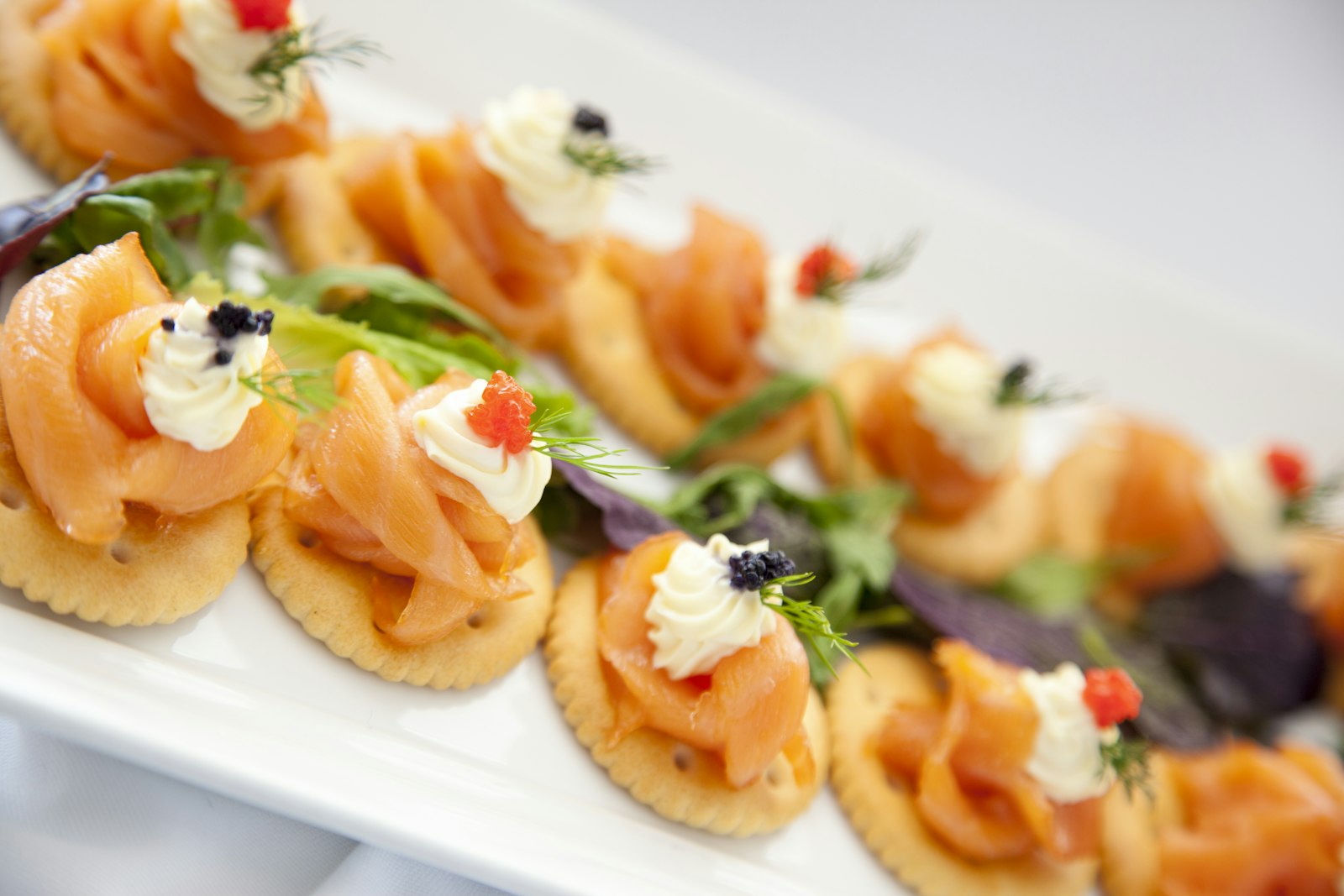 Smoked salmon canapes on a platter