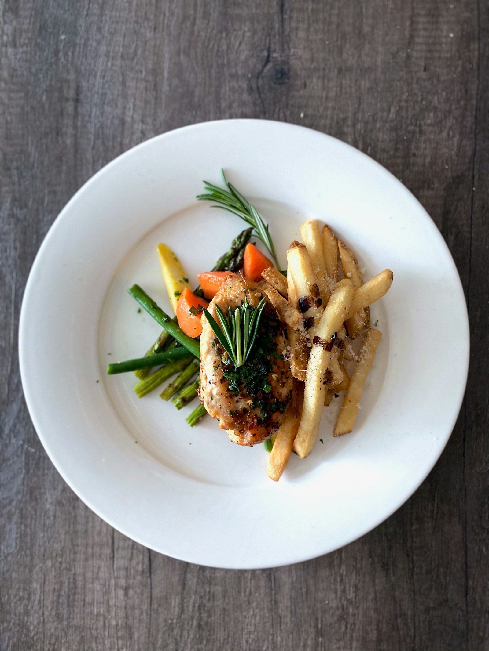 A plated main course from above