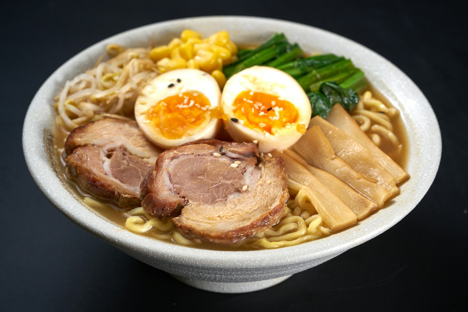 A ramen bowl with jammy eggs