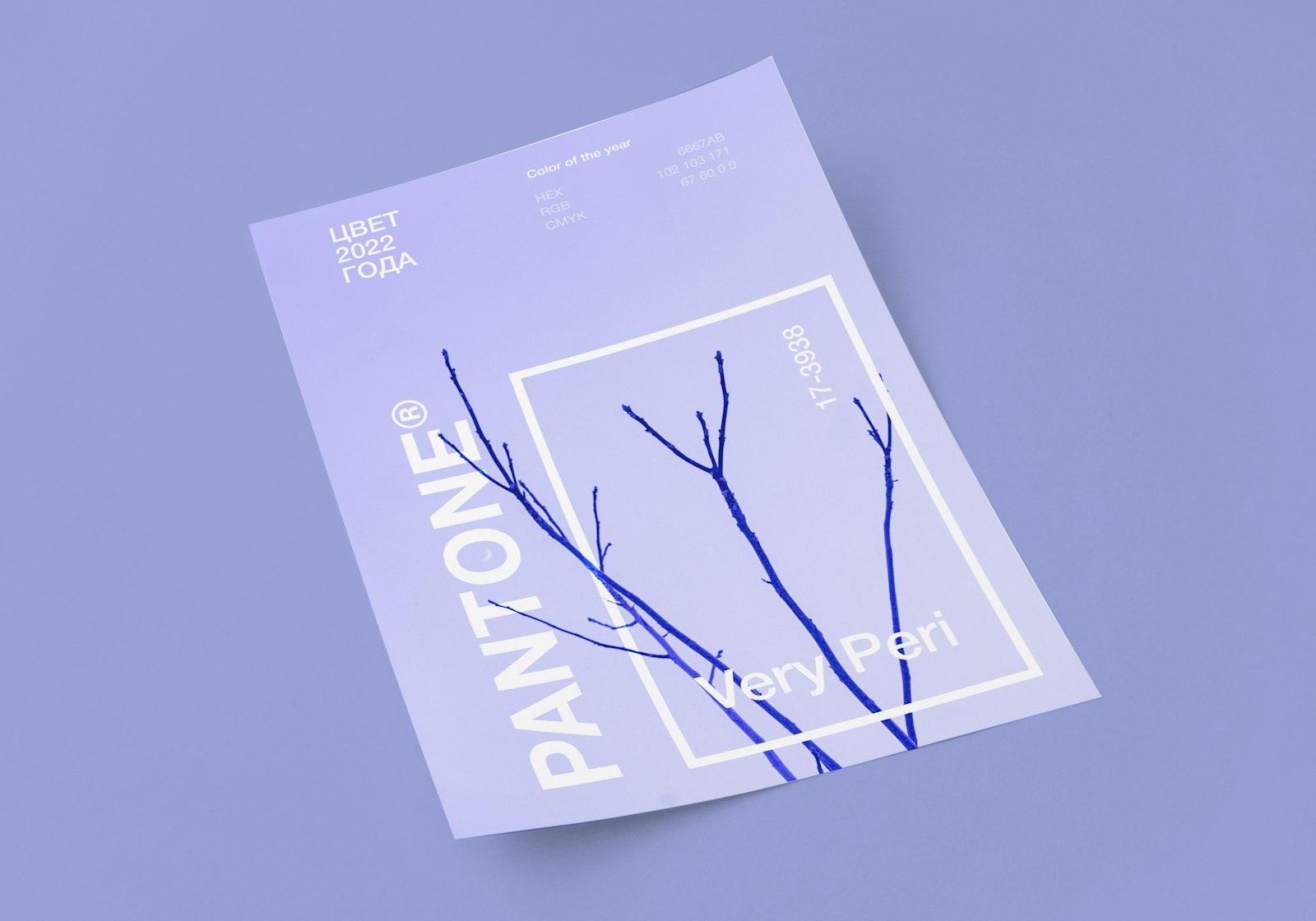 A lilac brochure with a blue line drawing of a tree