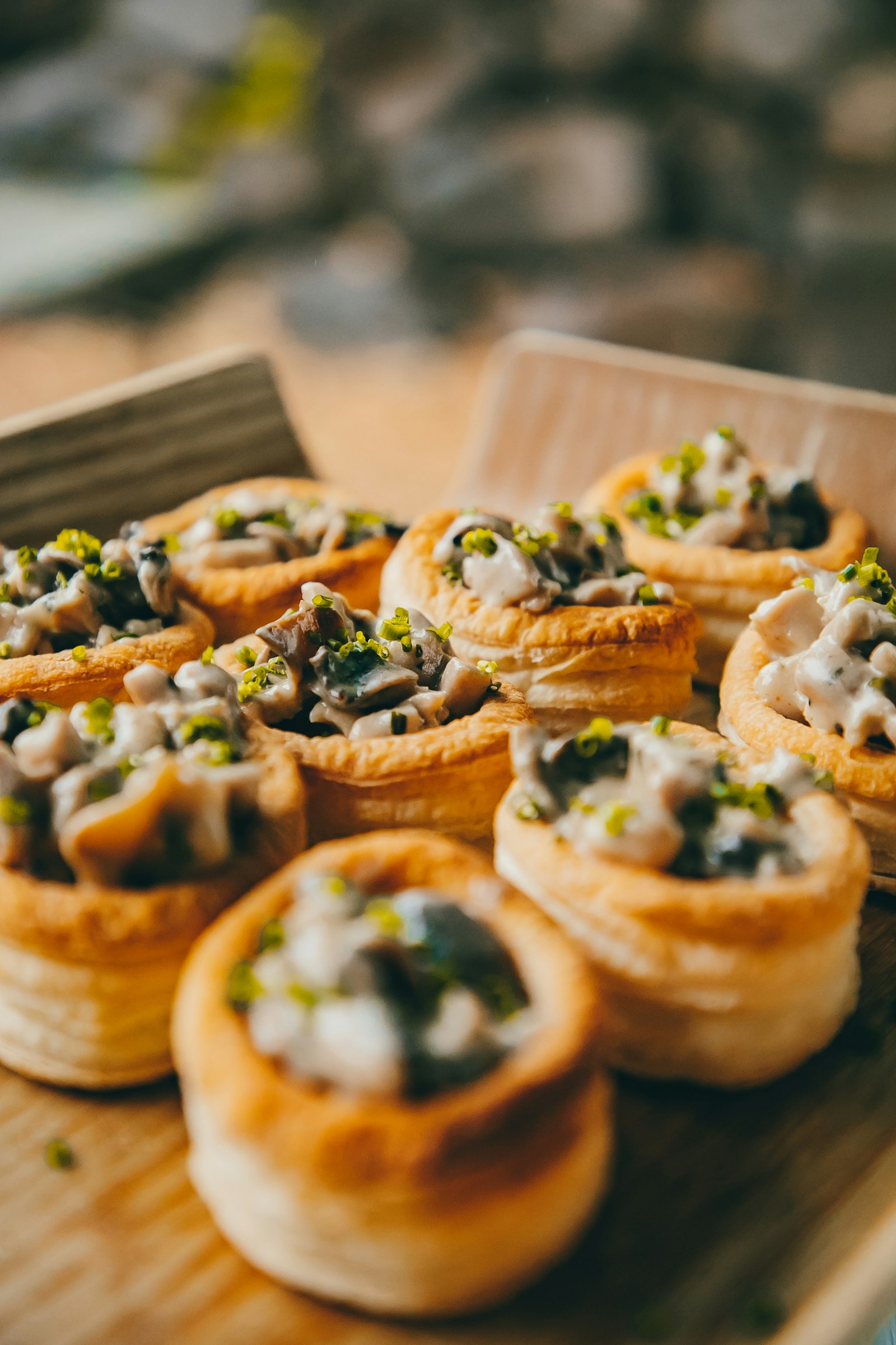 Vol-au-vent canapes on a board