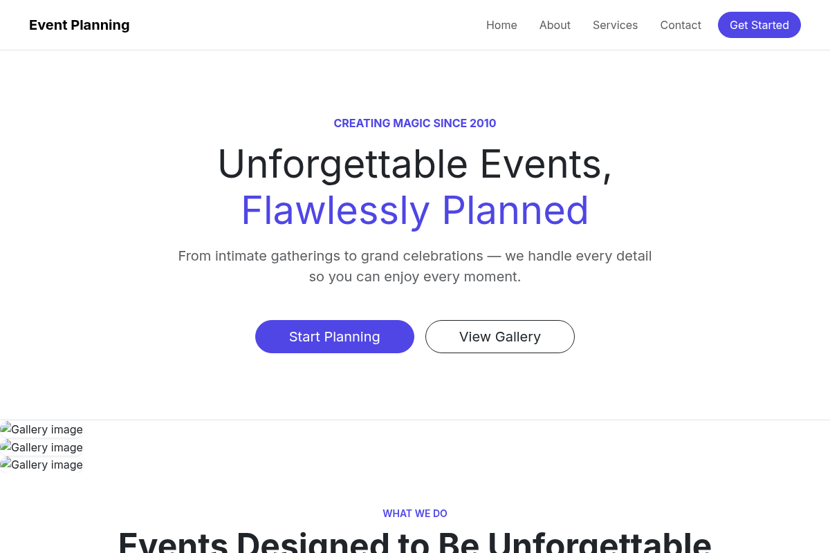 Event Planning website template
